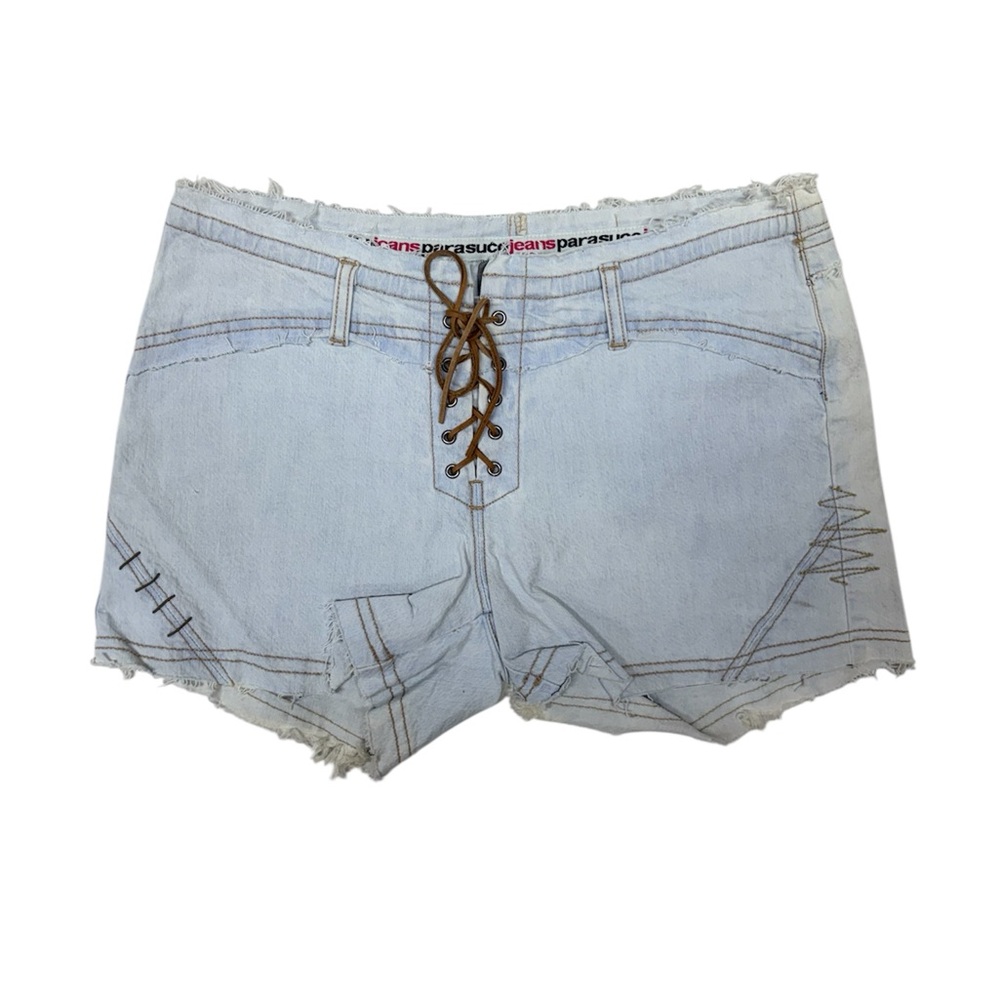 NWT Vintage Parasuco Women's Light Blue Denim Shorts With Lace Closure size 32